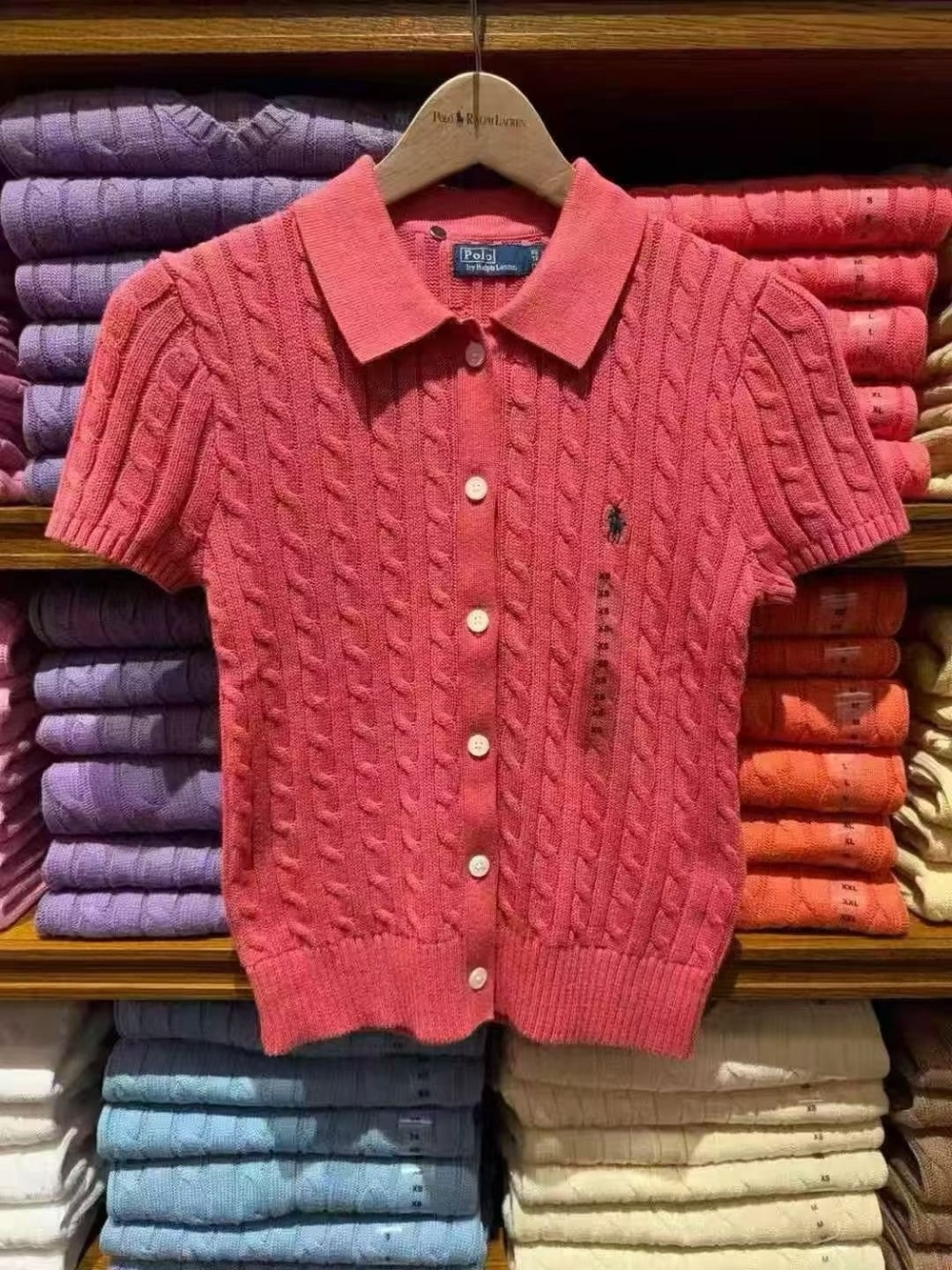 Polo by Ralph Lauren Coral Cable-Knit Short-Sleeve Cardigan - Picture 2 of 5